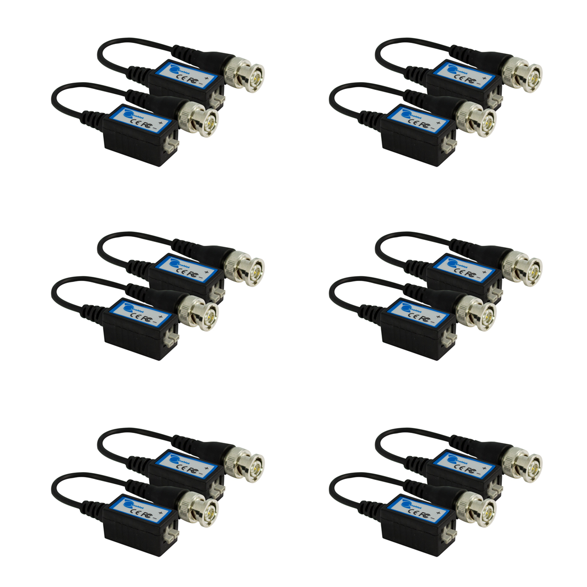 1 Channel passive Video balun 2000ft, Contains 6 Pairs (12 Pcs)