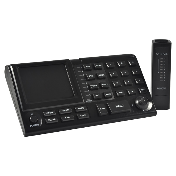 Joystick control for PTZ cameras, supports up to 31 cameras. Joystick control for PTZ cameras, supports up to 31 cameras.