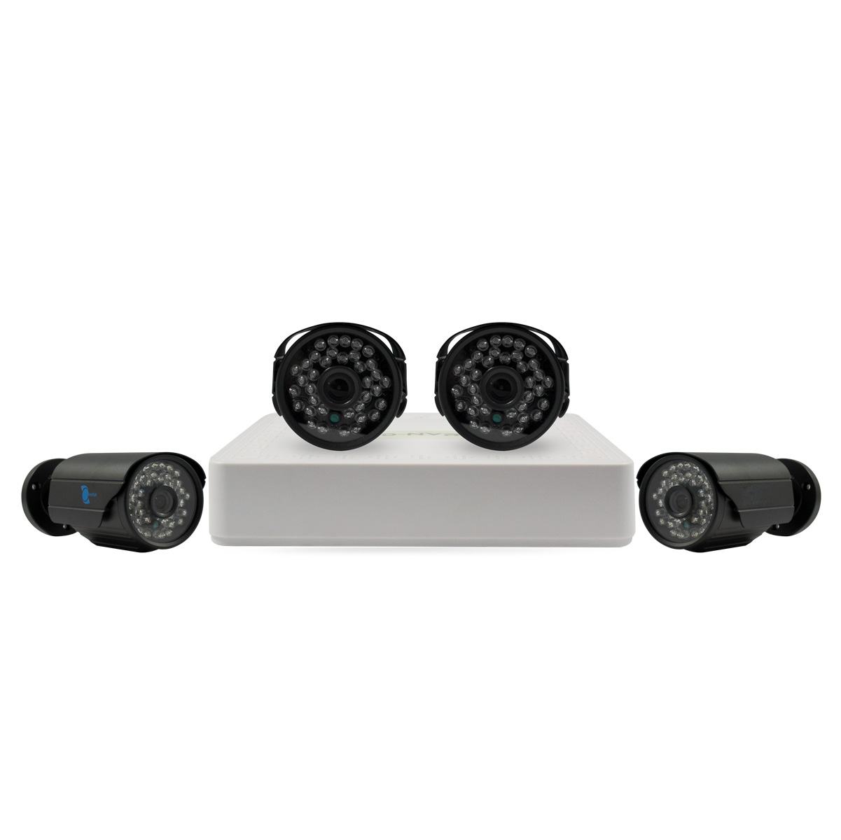 Kit 4 cameras, CMOS Sensor, 30 LEDs, 33ft~49ft IR, H264, ONVIF