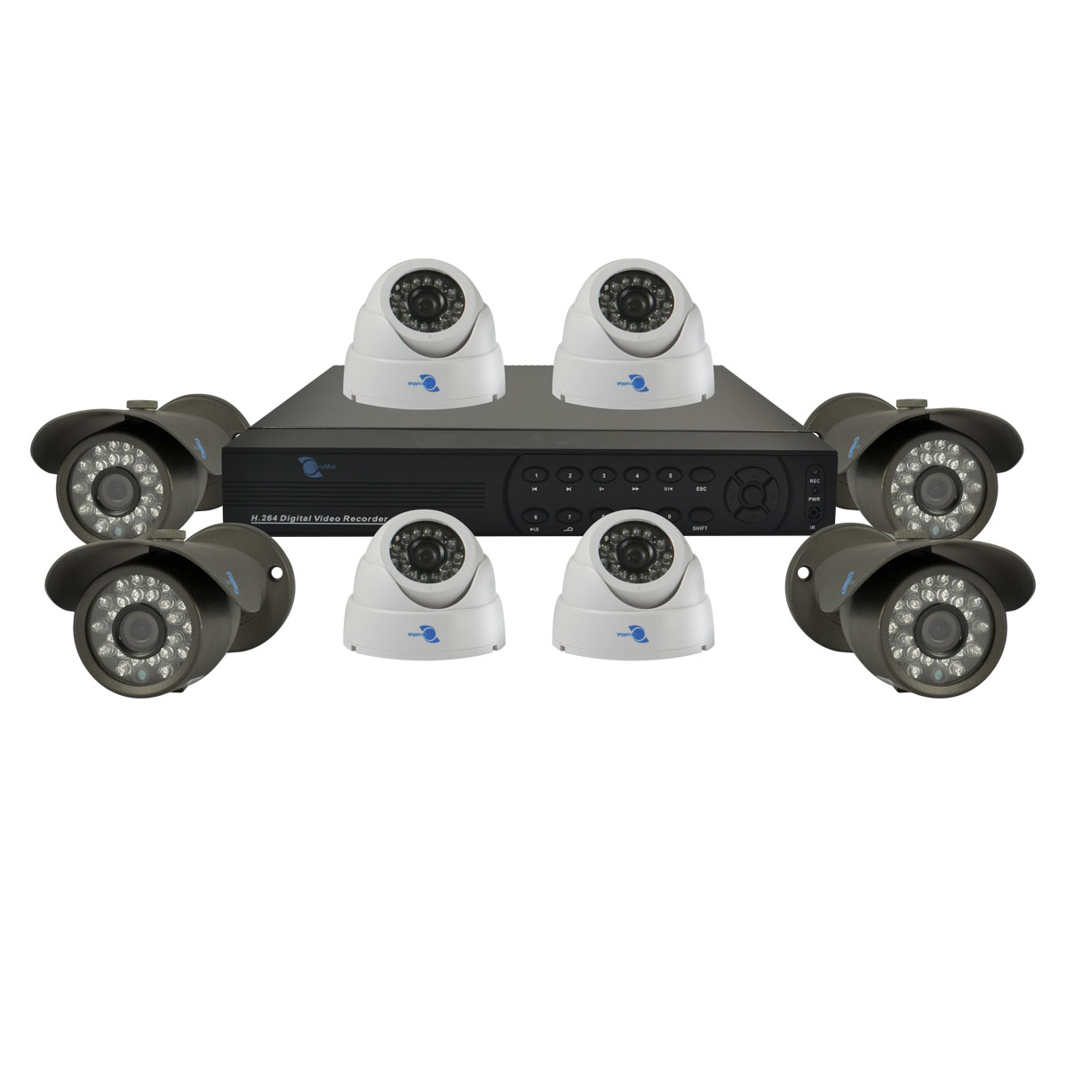Kit 8 cameras, HDIS CMOS Sensor, 900TVL, H264/G711A, D1/CIF resolution