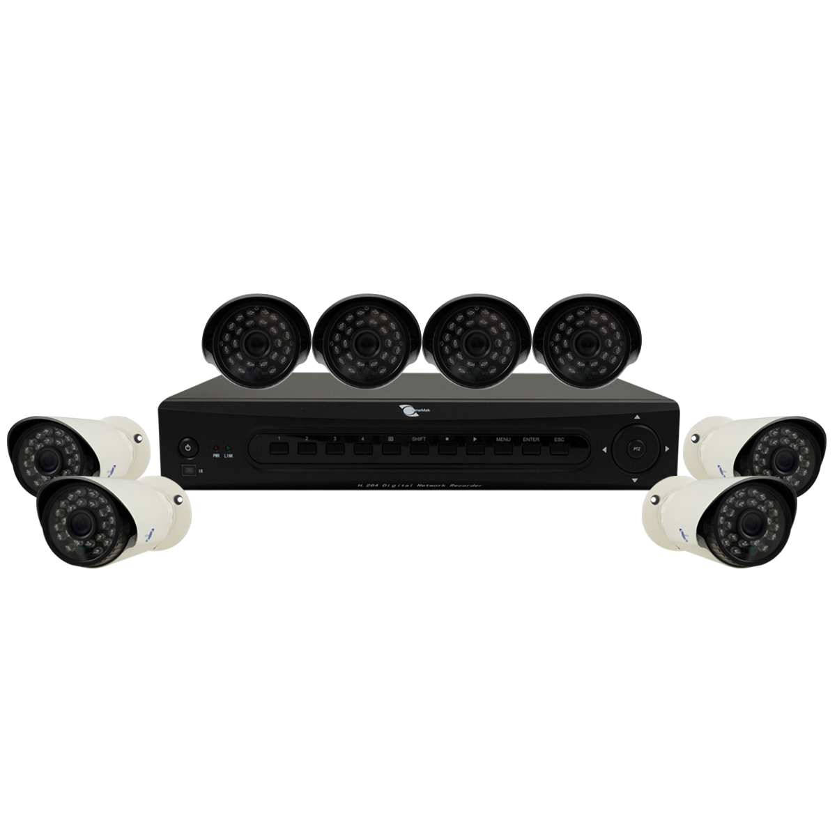 Kit 8 cameras, CMOS Sensor, 3.6mm lens, 24 LEDs, IR-CUT, H264, 1080P