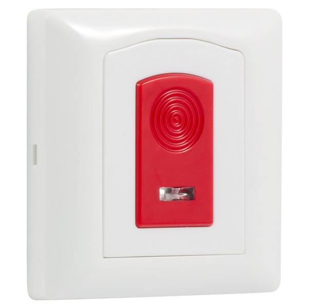 Wireless panic button operates with batteries