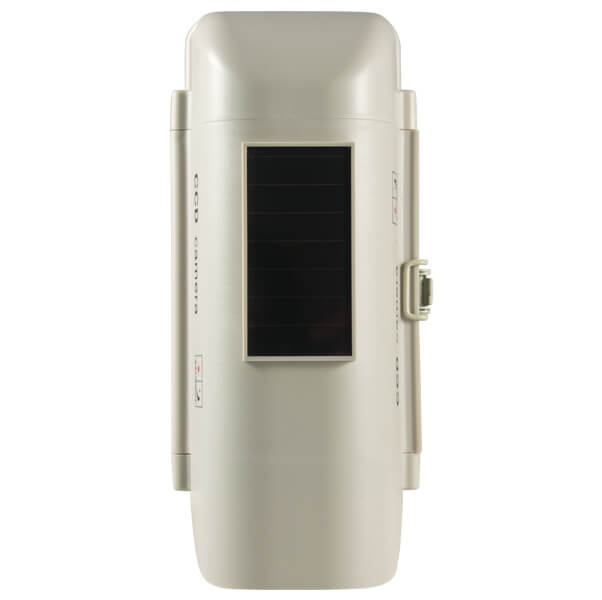 Camara falsa tipo bazuca para exteriores, contiene panel solar, material ABS